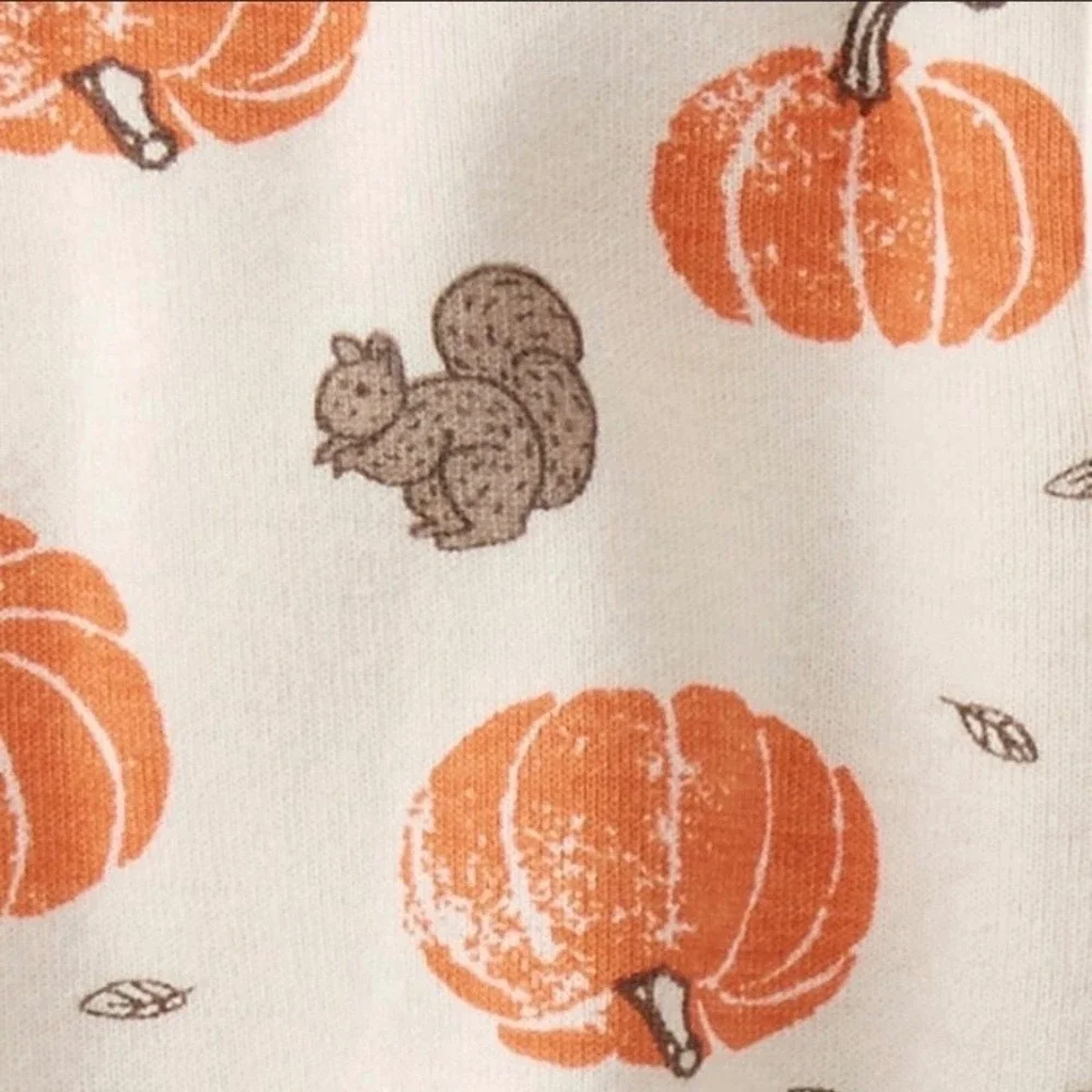 Little Planet by Carters Organic Cotton Pumpkin Squirrel Footed Sleeper PJs 6M